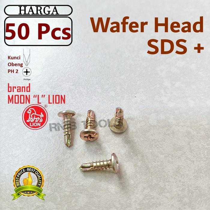 X50PCS SEKRUP WAFER HEAD 6X13 1.3CM BRAND MOON LION ORIGINAL SKRUP SDS ROOFING RUPING BAJA RINGAN 6
