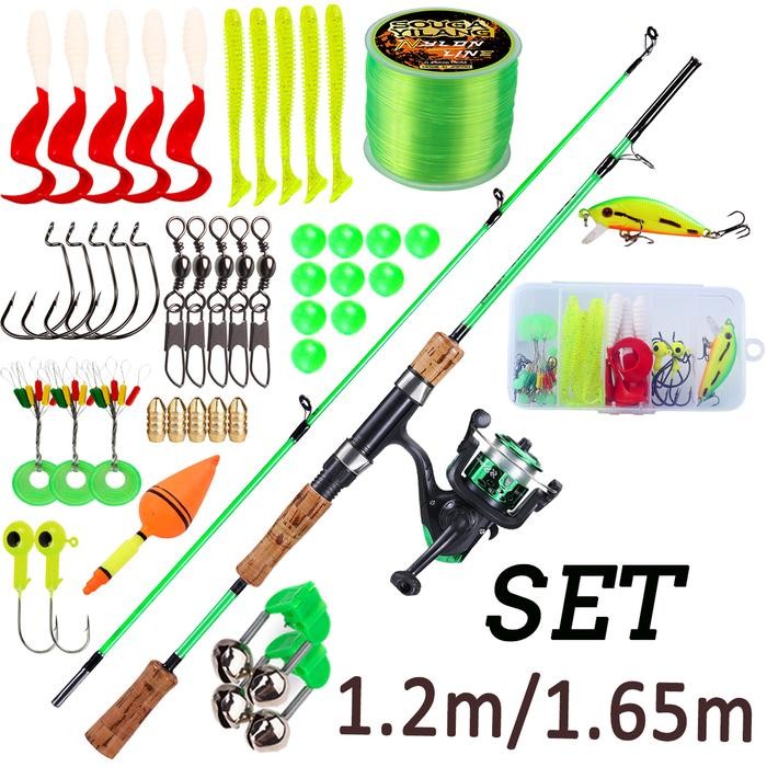 Maguro Fishiing - Set Pancing Berputar, Joran Pancing 1.2/1.65M 2 Bagian Dan Reel Pancing Mini