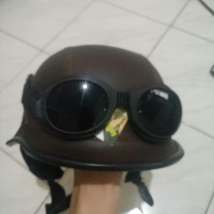 Helm Retro Kulit Nazi Kacamata Klasik Coklat