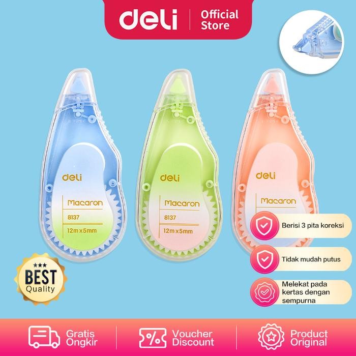 

Deli Correction Tape / Tip-X Kertas Warna Pastel 5*12mm Isi 3pcs EH333