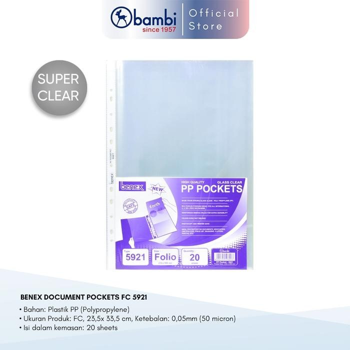

Benex Document Pocket Folio Isi 20 Lembar Ketebalan 0.05 mic Tipe Transparant Sleeve Original