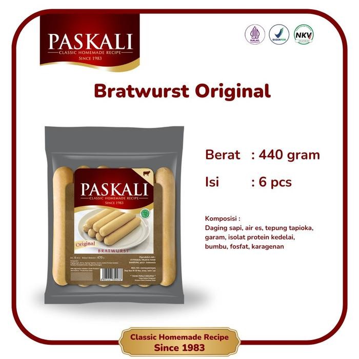 

Pilihan- Bratwurst Original Sosis Sapi Paskali 440 Gram Isi 6 Pcs