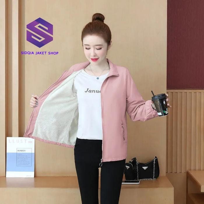 ORIGINAL jaket wanita bulu berkerah tegak/jaket bomber bulu terbaru READY STOCK