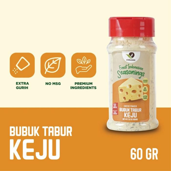 

Stok Baru Emaku Bumbu Tabur Keju Bubuk / Cheese Powder No MSG Buttery Cheese 60g