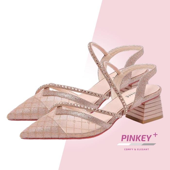 Ellora - P328 Sepatu Heels Low Heel Wanita Pointed Toe Pump Stiletto Hak Chunky Sandal Sendal Heels