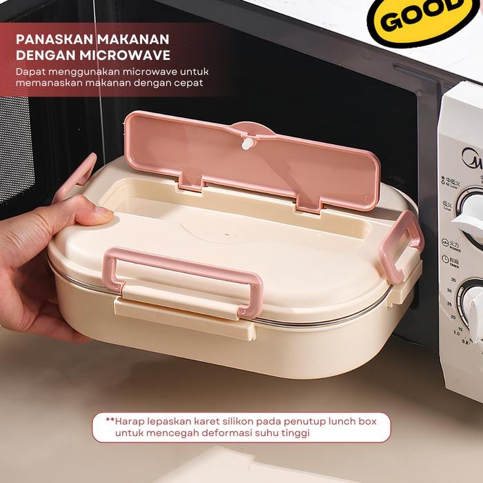 [PINK] FREE TAS Lunch box kotak makan Set stainless 304 sekat 4/5 1500ml anti tumpah sendok garpu