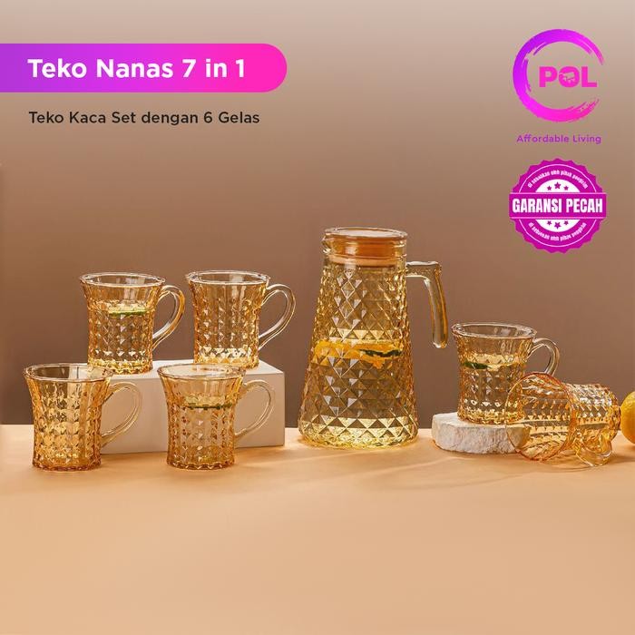 Sale [Garansi Pecah] Pol Set Teko Air Kaca Nanas 7 In 1 Pitcher Glass Kettle 7 In 1 Kettle Air Kaca