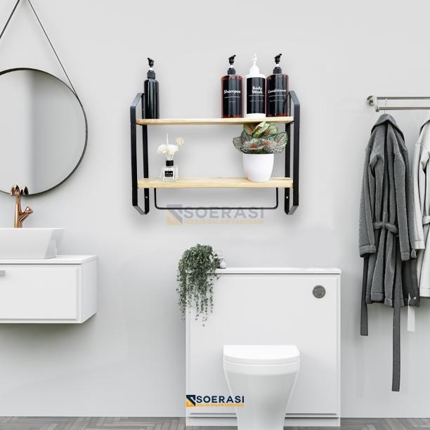 FELI Rak Dinding Gantungan Ambalan Kayu Penyimpanan Kamar Mandi Toilet