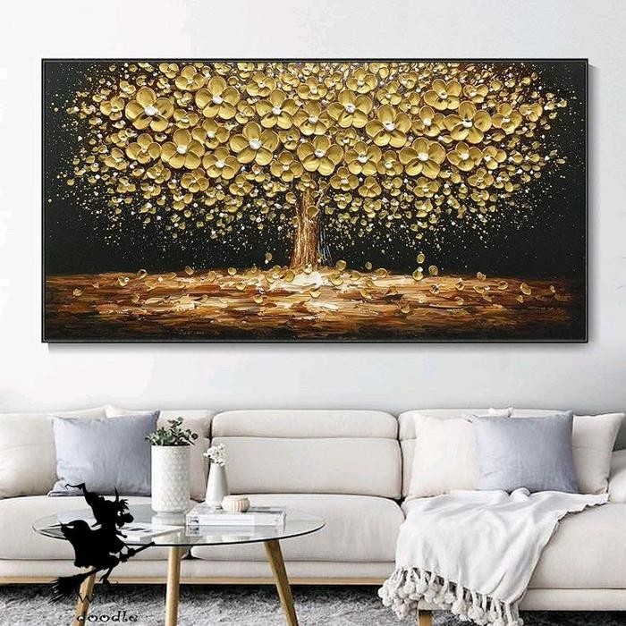 Lukisan Pohon Emas Mewah Elegan Hiasan Dinding Dekorasi Dinding Ruang Tamu Tbk