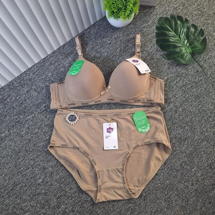 ONE SET Sorex Bh Set Super Soft Bra Casual Style Cup Kecil Tanpa Kawat Terlaris #32 (Bra+Cd) Wanita