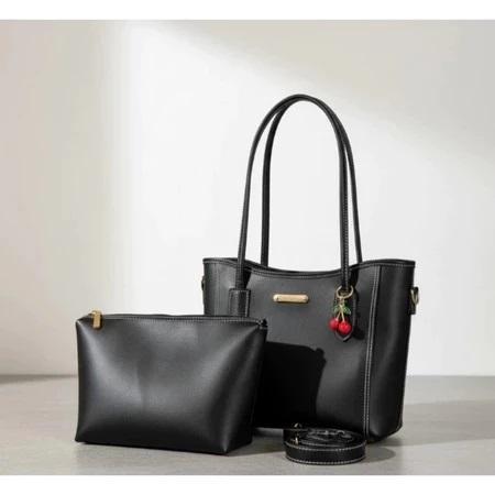 Queensya Tote Bag Aira Wanita Free Pouch Elegan Praktis Selempang Bahan Kulit Sintetis Ukuran