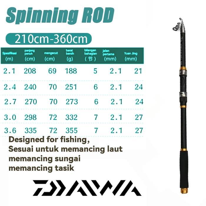 JORAN LAUT DAIWA, JORAN LAUT TELESKOPIK, JORAN LEMPAR JAUH UNTUK LAUT JORAN GETAR 2,1-3,6 METER,