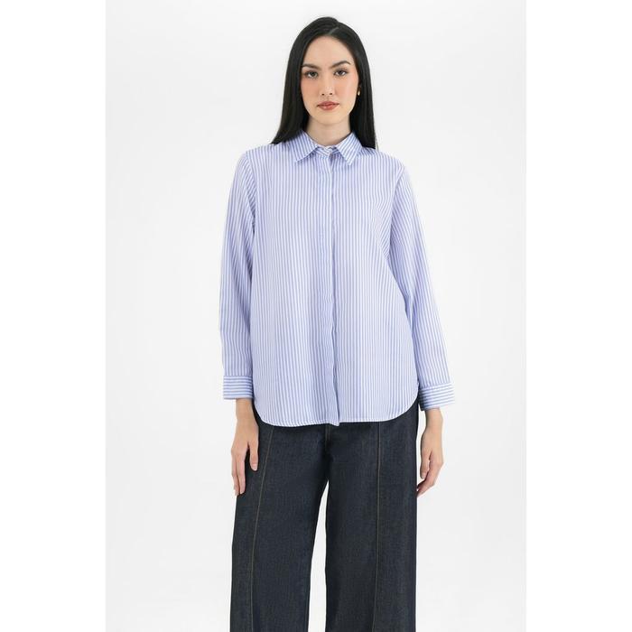 Geulis.id DAILY STRIPES SHIRT / KEMEJA STRIPES WANITA / KEMEJA KERJA STRIPES (7 warna) - STRIPESBLUE