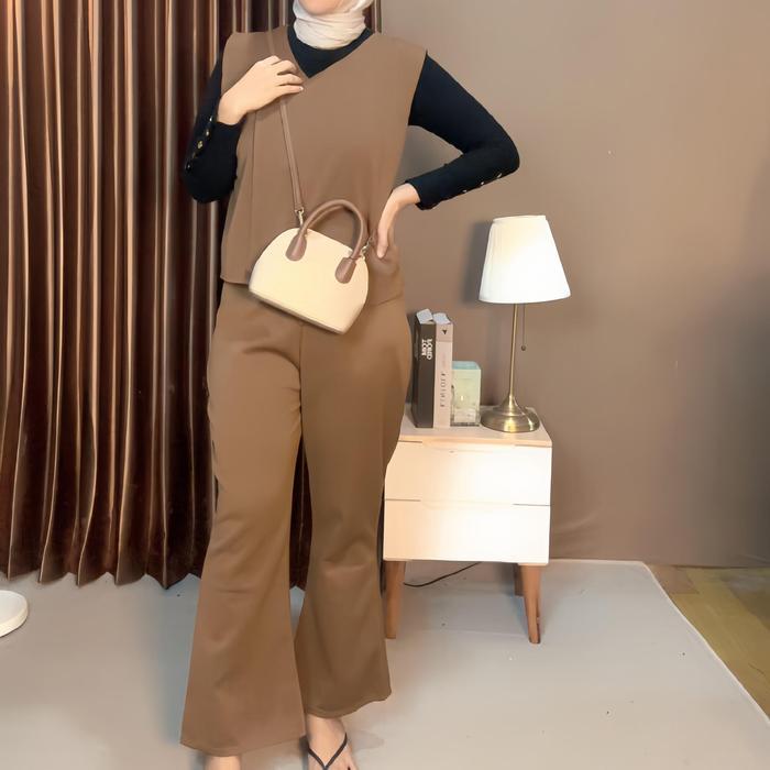 FX - Setelan Vest Kancing Bahan Scuba Premium Nyaman Setelan Wanita Lokal