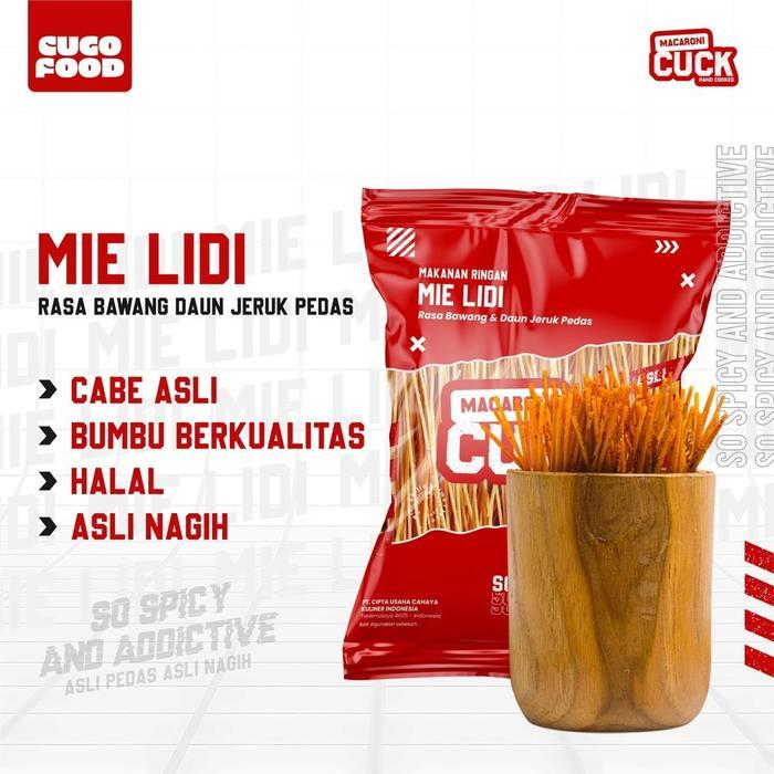 Macaroni Cuck Mie Lidi Pedas Daun Jeruk Kemasan Reg 80 Gr x 3 Pcs Snack Cemilan Gurih Asin