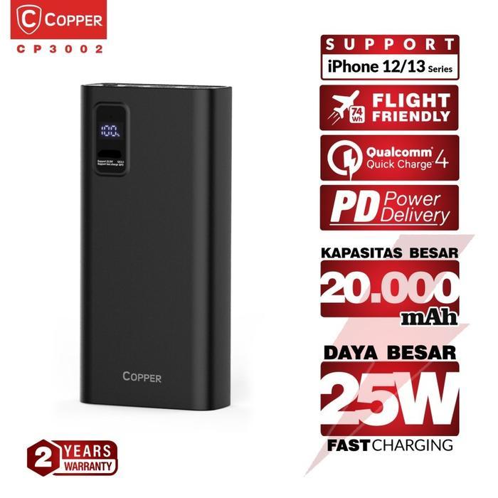 COPPER POWERBANK LED 20000 MAH - CP3002 25W POWER DELIVERY QC 4.0