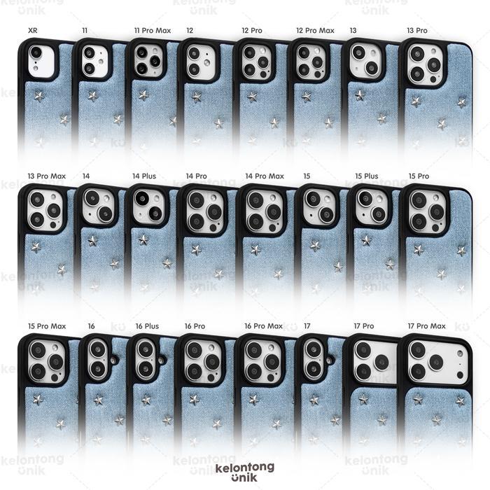 TERMURAH FREE STRAP KELONTONG UNIK RUBY Silver Star Rivet Jeans Denim Case - Hardcase Softcase/
