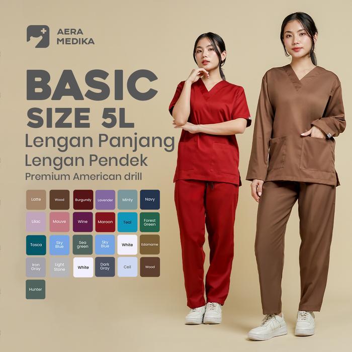 Aeramedika - 5L Basic Scrub / Baju Jaga / Baju Medis / Seragam Oka / Scrub / Klinik Setelan Lengan