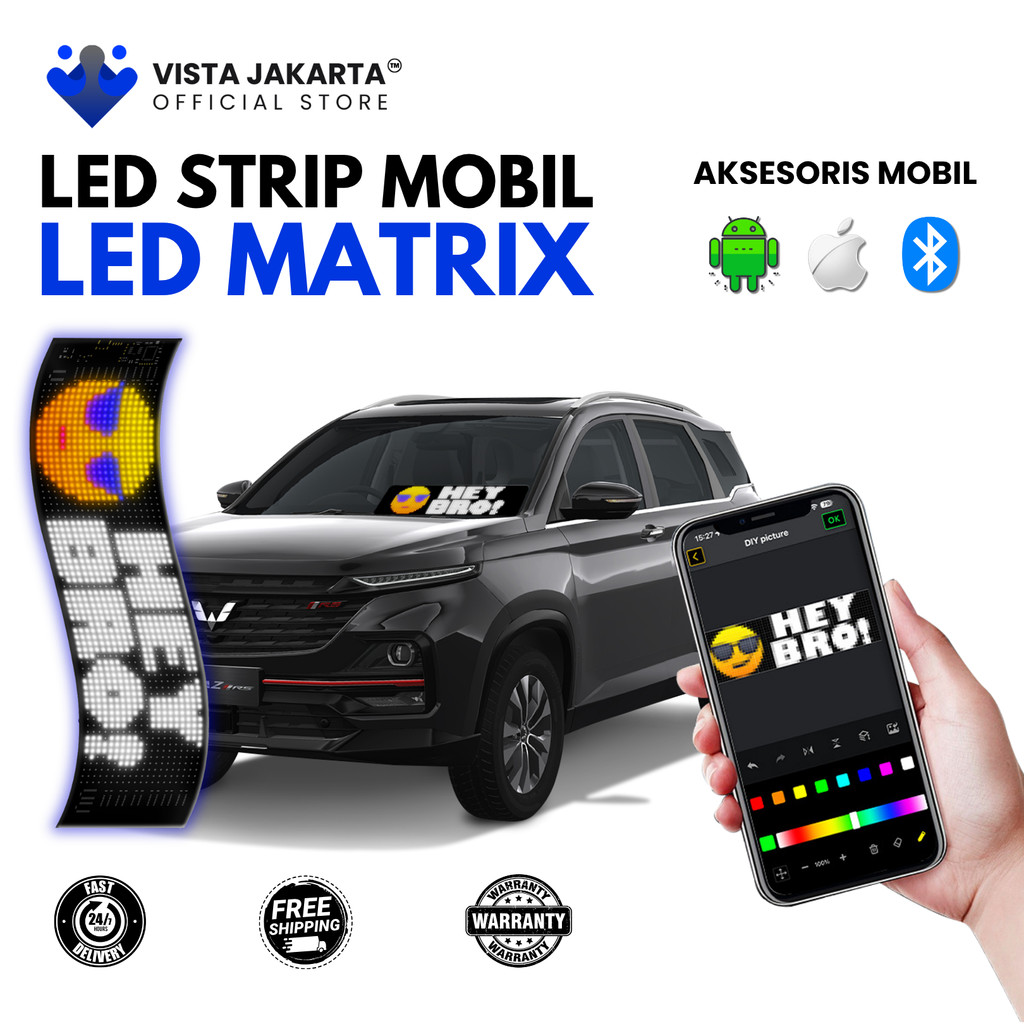 Led Matrix Panel Flexible Mobil Koneksi Bluetooth Led Untuk Iklan Promosi di Mobil