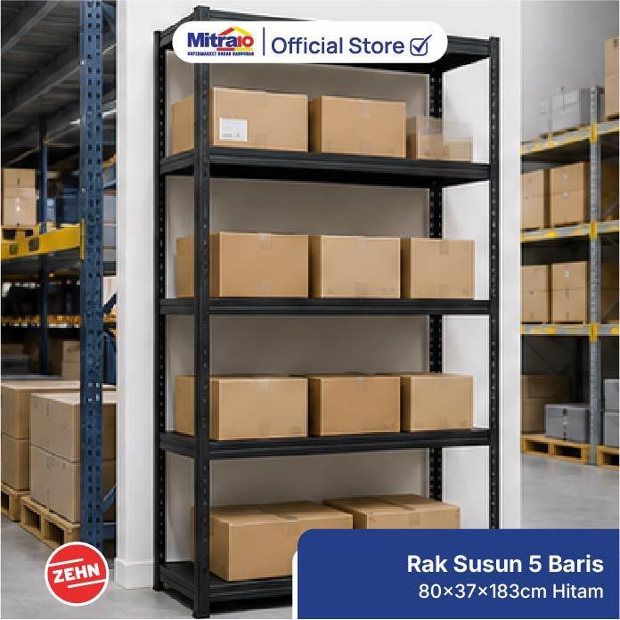 RAK SUSUN ZEHN 5 BARIS 80X37X183CM HITAM UNTUK GUDANG