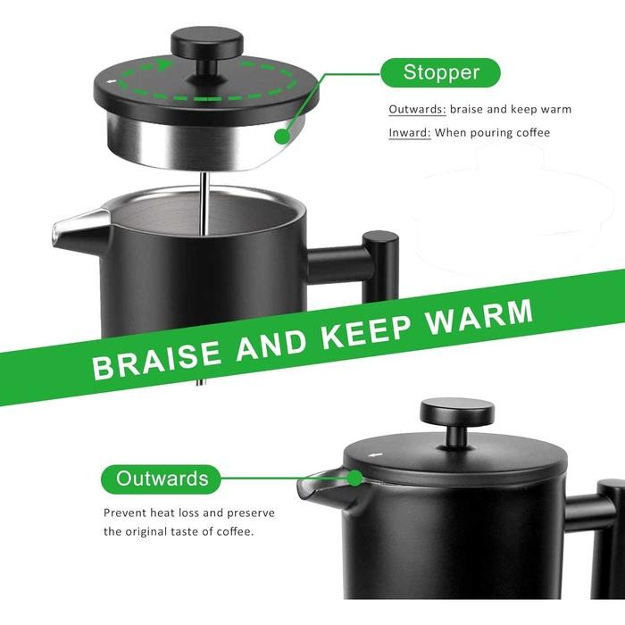 

ONE TWO CUPS FRENCH PRESS COFFEE MAKER POT STAINLESS STEEL - FP1L