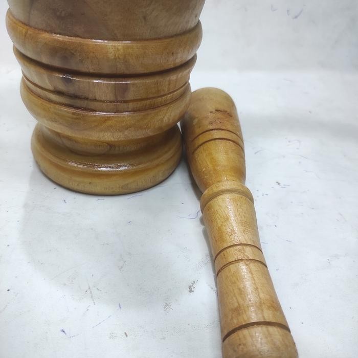 Lumpang Alu Ulekan Cobek Tumbukan Alat Penumbuk Kayu Tinggi Set Kecil