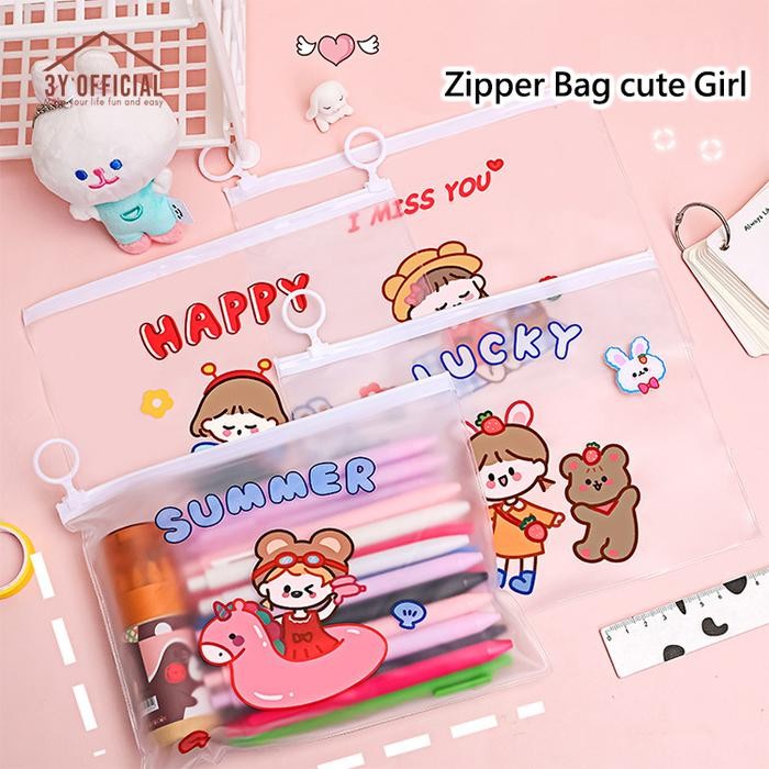 

3Y Zipper Bag cute girl - Kotak Pensil Ziplock Motif cute girl - File Map A5 cute girl Multifungsi