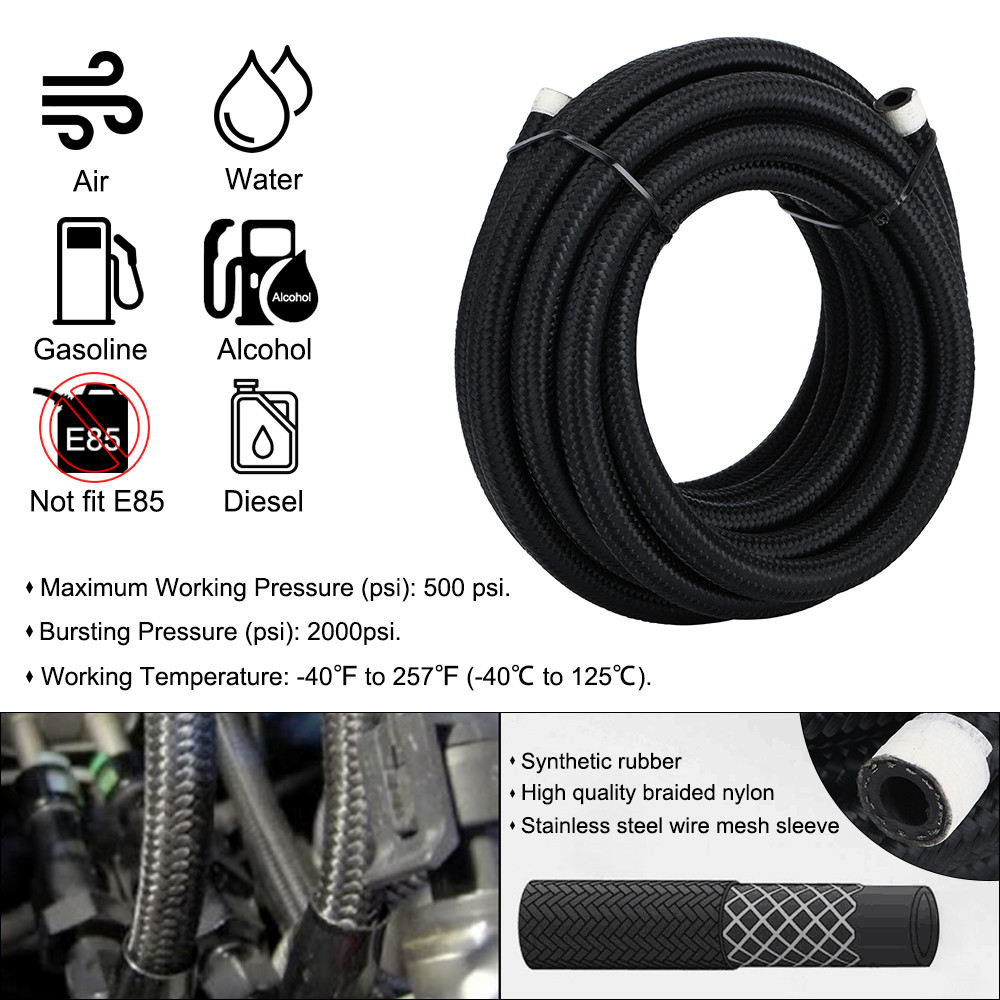 5Meter 6An An6 & Stainless Steel Braide Oil Fuel Hose Line +An6 Hose End Ftting Adapter Oil Hose Kit
