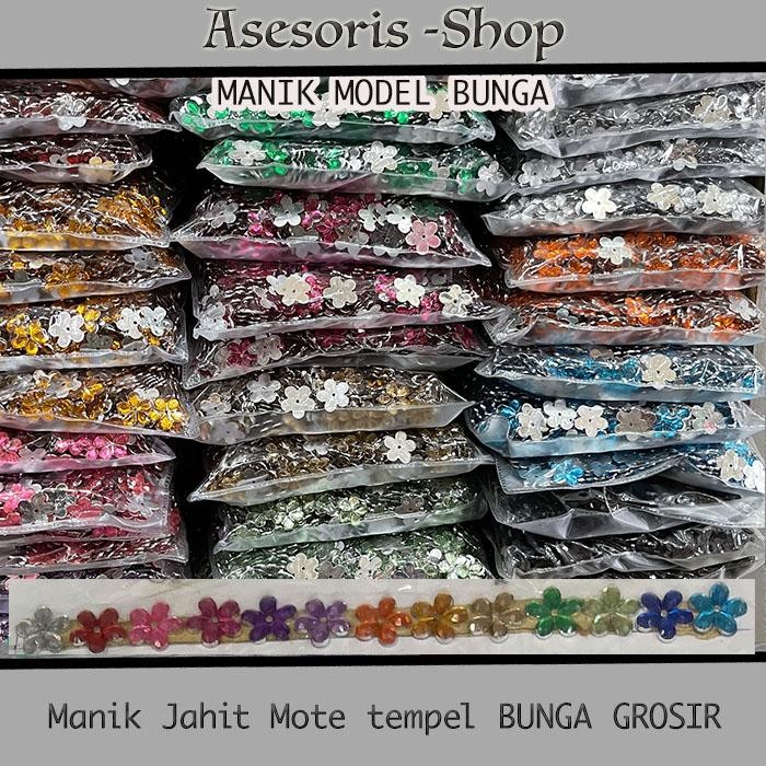 Manik Jahit Mote Manik Jahit Tempel Bunga Berbagai Ukuran Grosiran