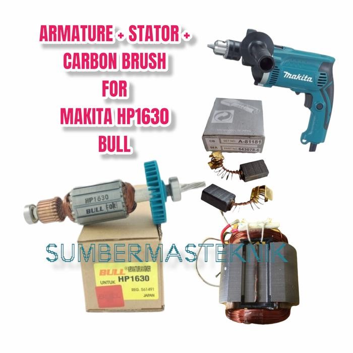 Paket Armature Stator Carbon Brush For Bor Makita Hp1630 Angker Hp1630