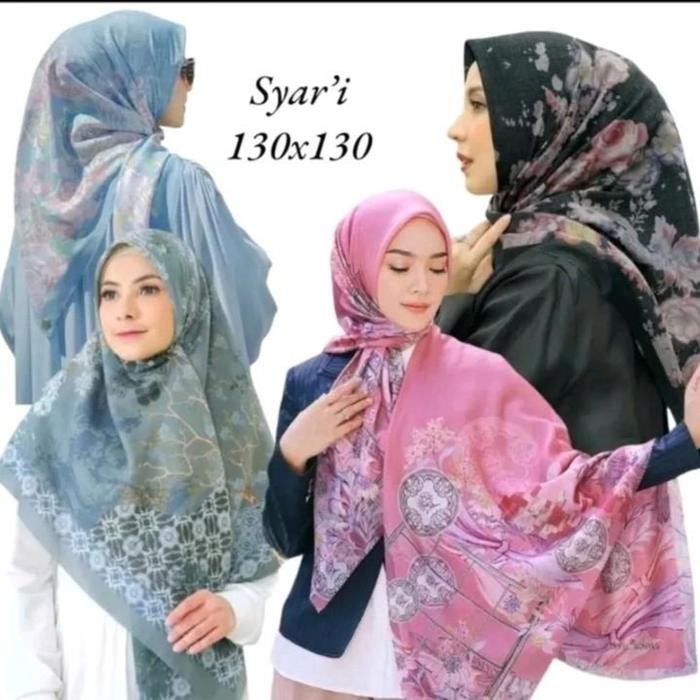 Pilihan- (Jumbo)Kerudung/Hijab Syar'I /Jilbab Motif Persegi Empat Ukuran Jumbo 130X130 Voal