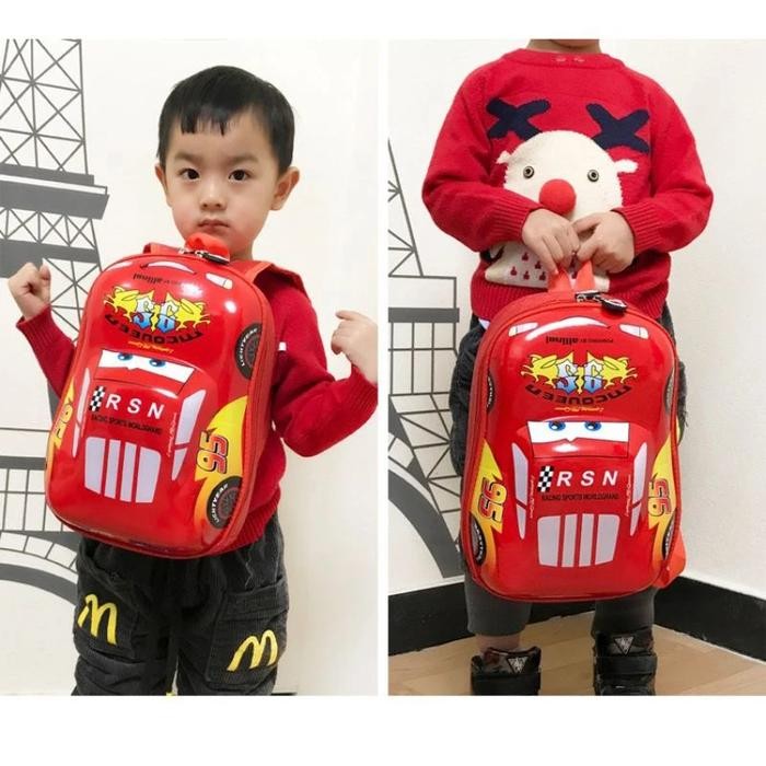 

McQueen - Tas Sekolah PAUD TK Model Mobil Anti Air Bahan Import/Ransel Sekolah Anak Laki-laki Bahan