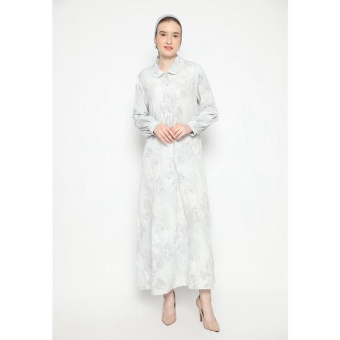 Gamis Wanita Abu-Abu Motif Abstrack Bahan Crepe Arlette By Brilliant Girl