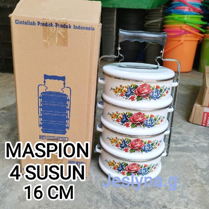 Rantang Enamel 4 Susun Maspion 16 Cm/Rantang Tenong/Rantang Jadul 4 Susun Maspion