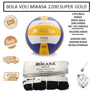 Pilihan- Bola Voli Mikasa 2200 Super Gold Dan Net Voli Mikasa Gold - Bola Voly Volly Ball Geng