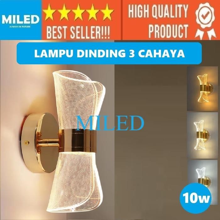 Unik Lampu Dinding Ruang Tamu 3 Cahaya Led Indoor 10 Watt/ Lampu Kamar / Lampu Tidur Minimalis /
