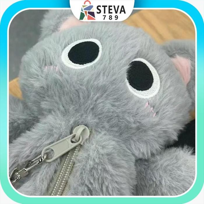 

Tempat pensil boneka mewah tas alat tulis/tas pensil kucing bermata besar/kotak penyimpanan alat