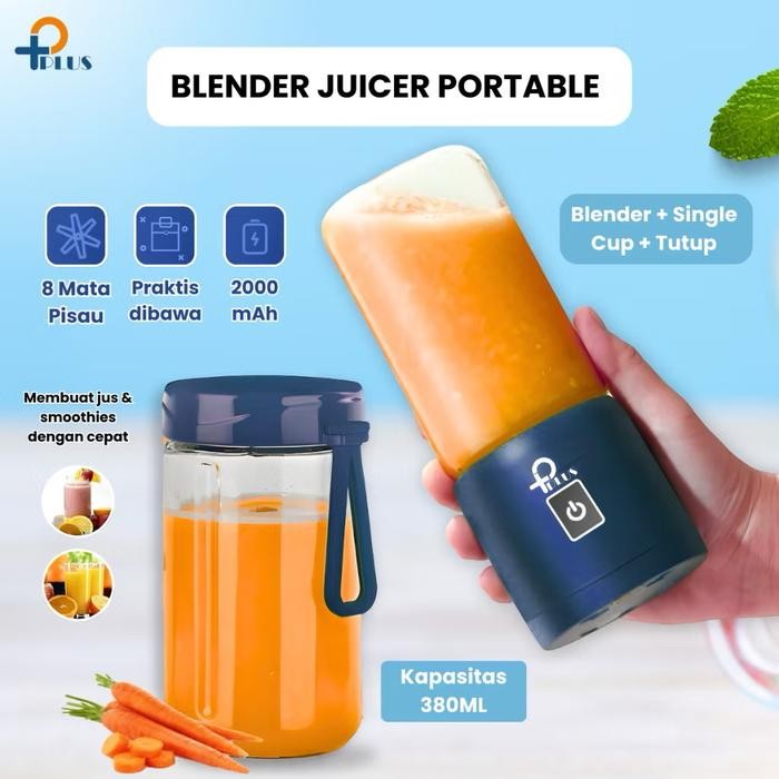 EJ Blender Mini Blender Portable usb listrik Juicer Buah 8 Mata Pisau Biru 380ML