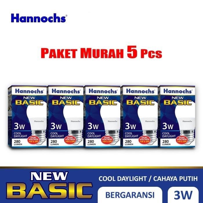 Hannochs - Lampu LED New Basic - 3 watt - Cahaya Putih (Paket 5 PCS)