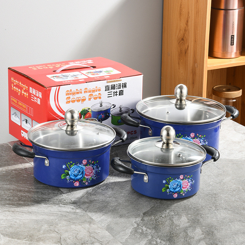 Flower Appearance Color Cookware Set 3 Pieces Of Soup Pot Set Stainless Steel Color Soup Pot Inducti