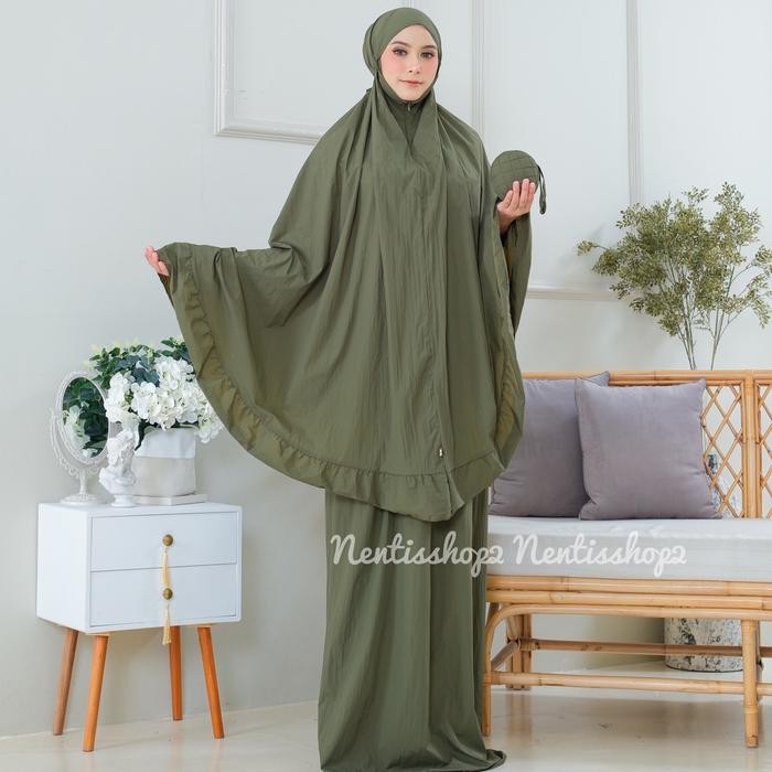 Mukena Dewasa Mini Travel Parasut Sajadah Pouch Kecil Rempel Polos Polos