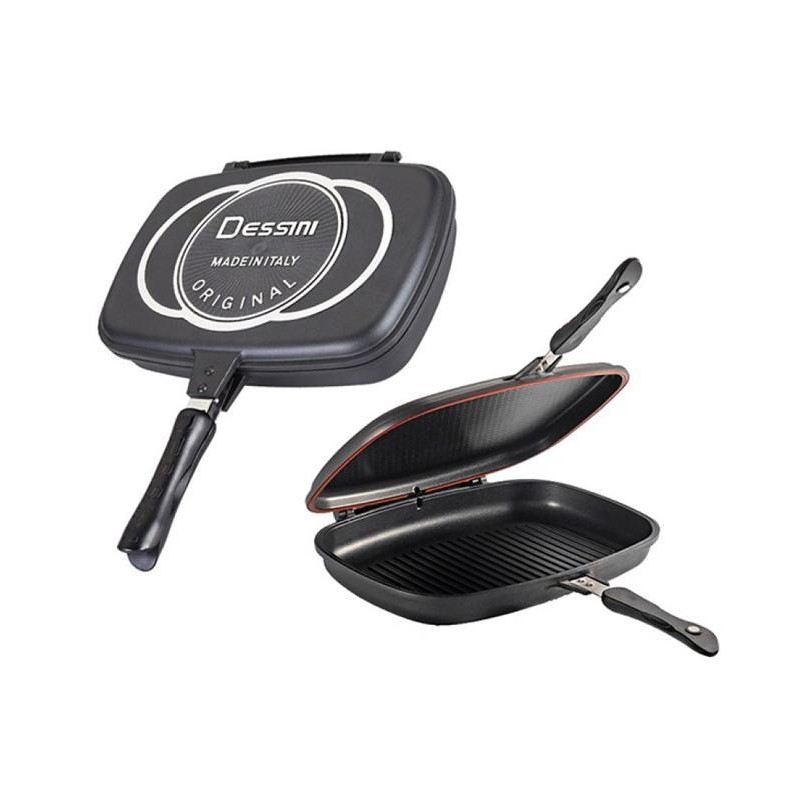 DESSINI ITALY DP-36 Granite Aluminium Non Stick Double Sided Pressure Grill Fry Pan Cookware 36 cm