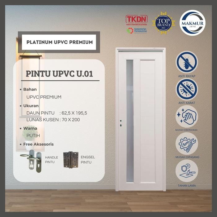 Terlaris PINTU UPVC PLATINUM PINTU KAMAR MANDI UPVC UKURAN 70X200CM SALE