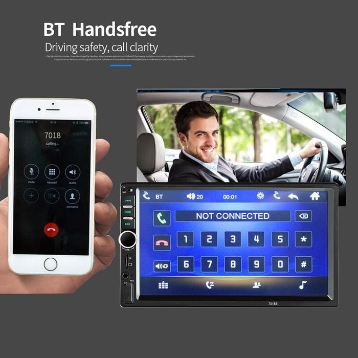 READY Head Unit Double Din MP5 7 inch 7018B Audio Mobil Mirrorlink Bluetooth Touchscreen Full Glass