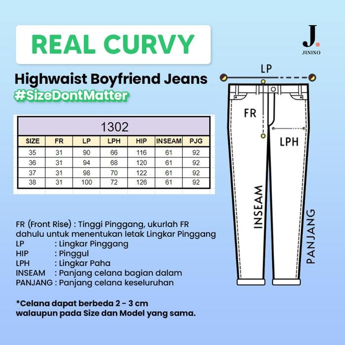 9qli- Jiniso Real Curvy - 1302 Jumbo Boyfriend Highwaist Celana Jeans Wanita Warna Blue Acid