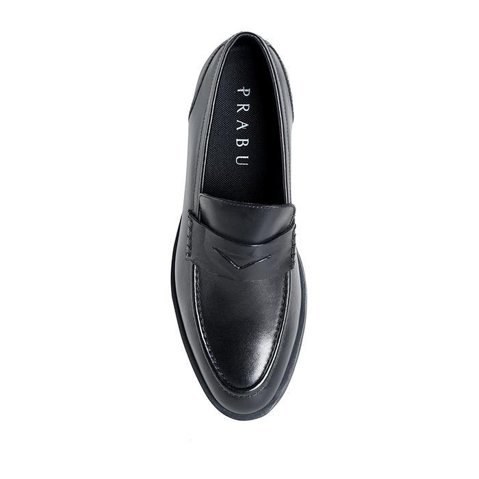 Terlaris Prabu - Sepatu Kulit Slip On Pria Prayoga Black Loafers Shoes Flat