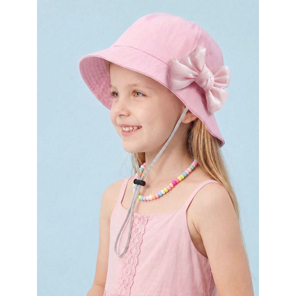1Pcs 3-8Y Girls Pink Cute Bow Fisherman Hat Outdoor Fashion Sun Protection Bucket Hat