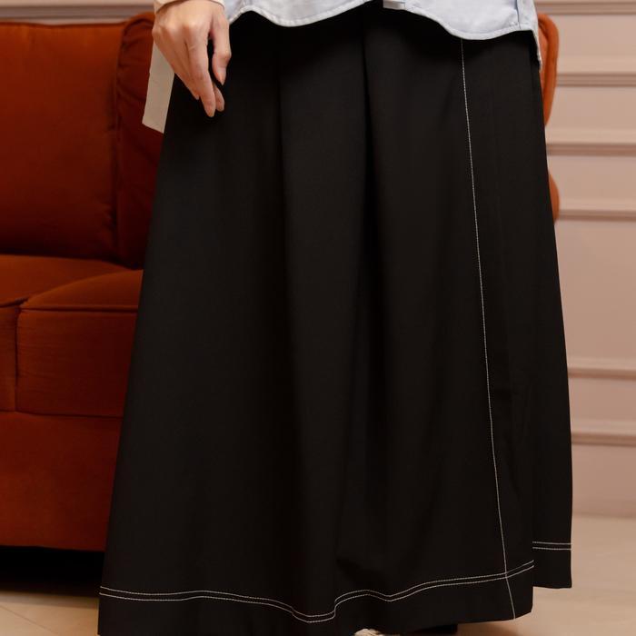 JILBRAVE Kiky Skirt Rok A-Line Aksen Benang Kontras Basic Skirt Casual Elegant - BLACK 2.0, L