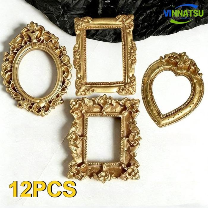Vinnatsu 12PCS Aesthetic Mini Frame Frame Foto Mini Vintage Emas Bening Properti Foto Vintage