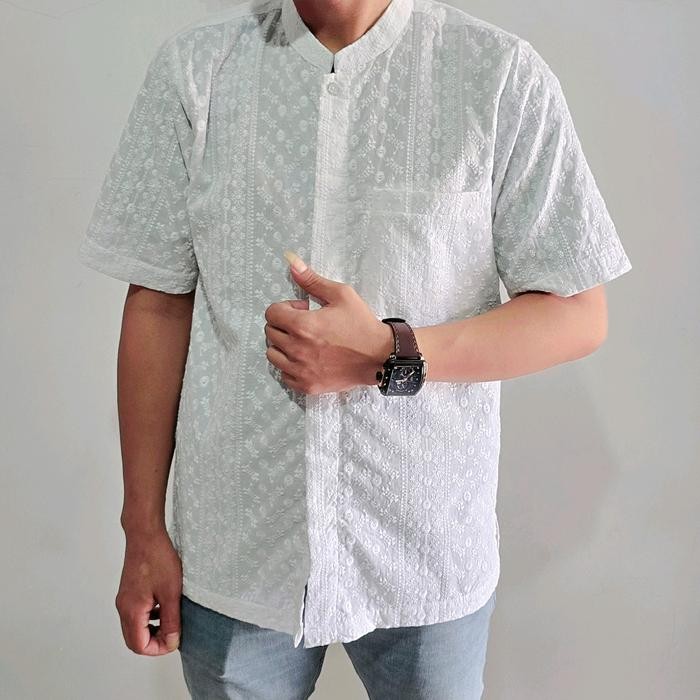 muna Koko Pria Terbaru Koko Katun Paris Premium Bordir Full - Putih Bersih